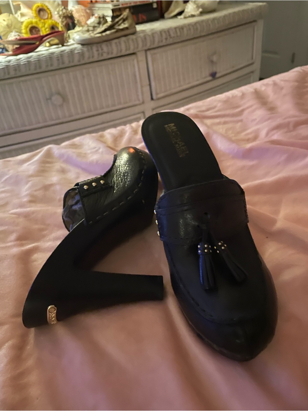 Michael Kors Black Tassel Leather Mule Heels - Women